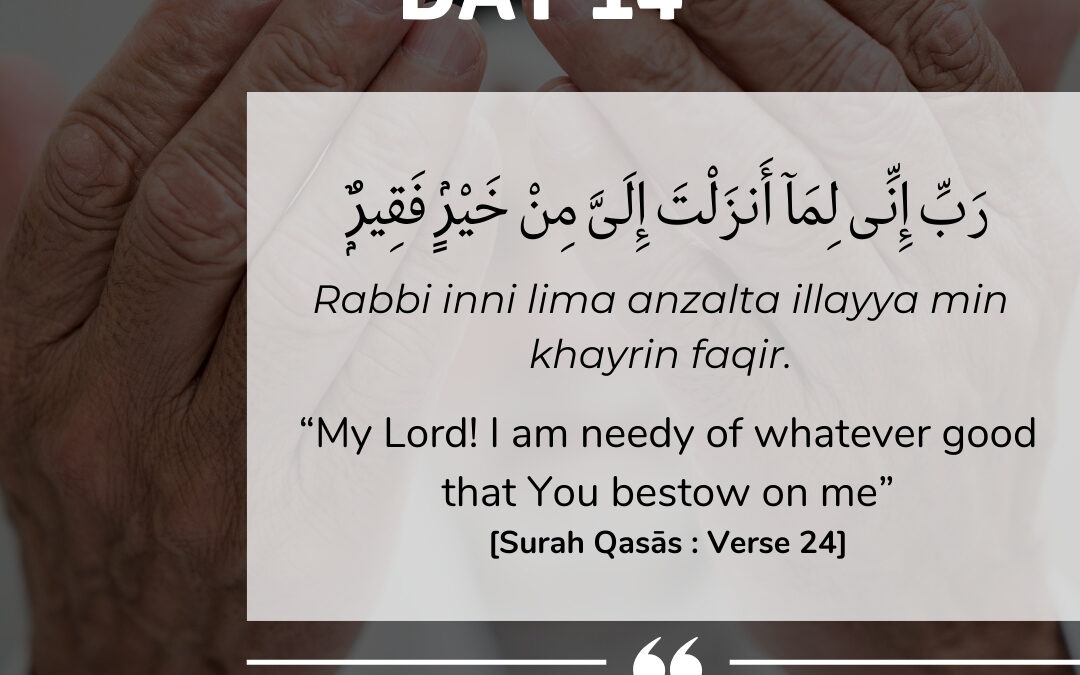 Day 14: My Lord! I am needy of whatever good that You bestow on me